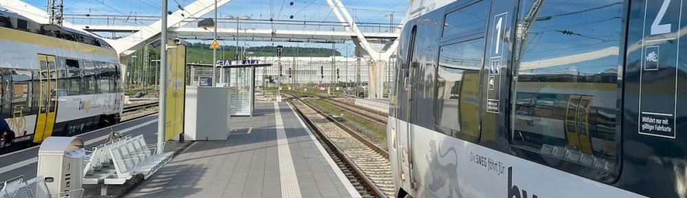 MEX Züge in Heilbronn Hbf mit Buga Brücke