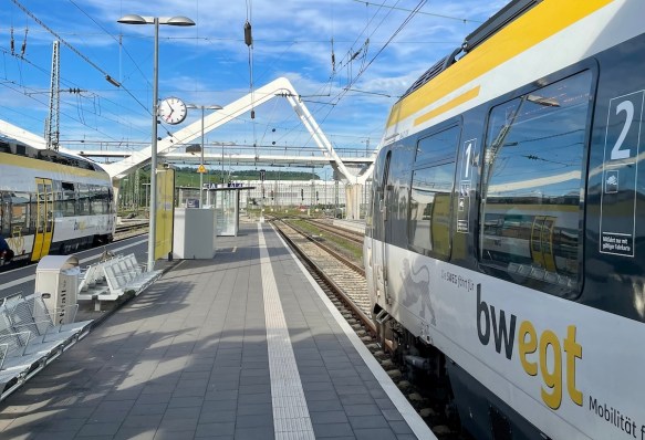 MEX Züge in Heilbronn Hbf mit Buga Brücke